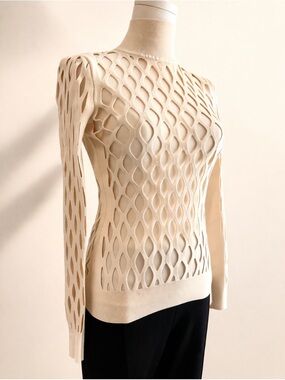 Fendi Cream Openwork Knit Top